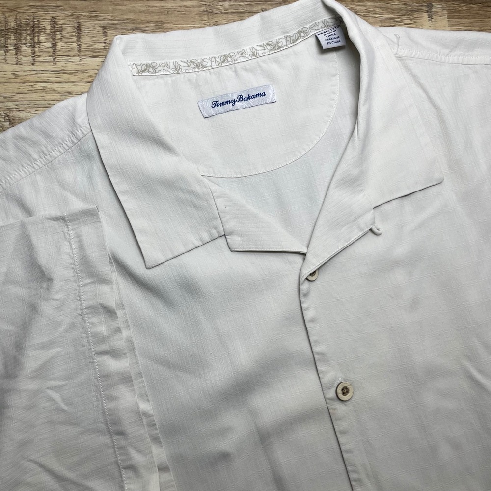 Tommy Bahama Mens XXXL Silk Bird of Paradise Embroidered Camp Shirt Cream *Read*